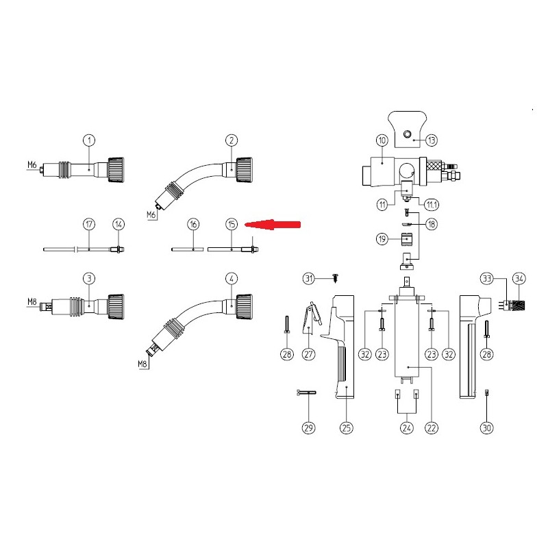 Tubo de alimentación de alambre Abicor Binzel de 60 mm para PP 24 D/26 D/36 D - 081.0016