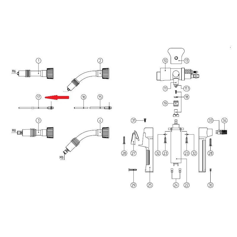 Tubo de alimentación de alambre Abicor Binzel de 148 mm para PP 24 D/26 D/36 D - 081.0017