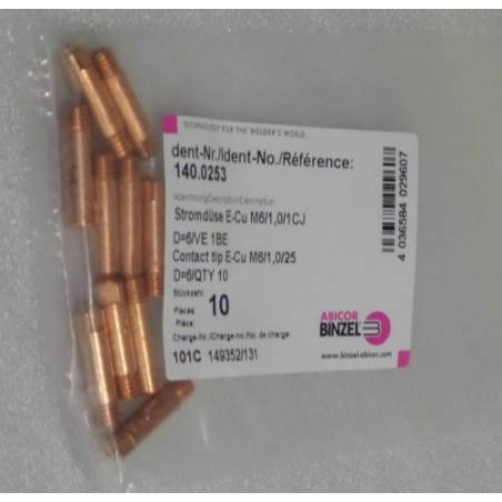 Boquilla de corriente E-Cu M6 x 25, Ø 1,0 mm, Abicor Binzel - 140.00253 - 140.0253-1 - - 4036584029607 - 0,90 € -