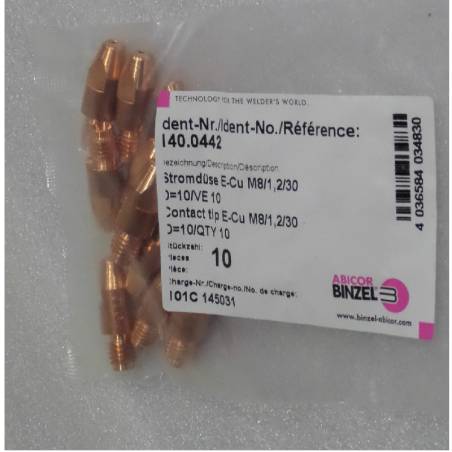 Boquilla de potencia E-Cu M8 x 30, Ø 1,2 mm, Abicor Binzel - 140.0442 - 140.0442-1 - - 4036584034830 - 1,44 € -