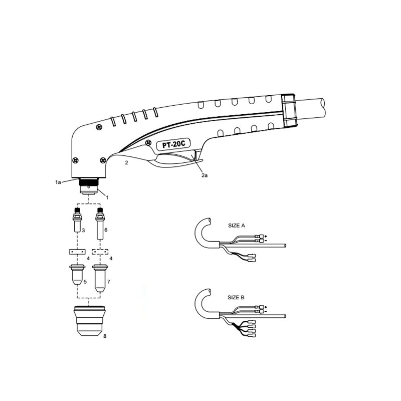 Antorcha de corte manual de plasma PT-20C. Conexión B de 4 m con cable coaxial. Adecuado para Cemont®/Helvi®/Sincosald®/WTL® Antorcha de corte manual de plasma PT-20C. Conexión B de 4 m con cable coaxial. Adecuado para Cemont®/Helvi®/Sincosald®/WTL®
