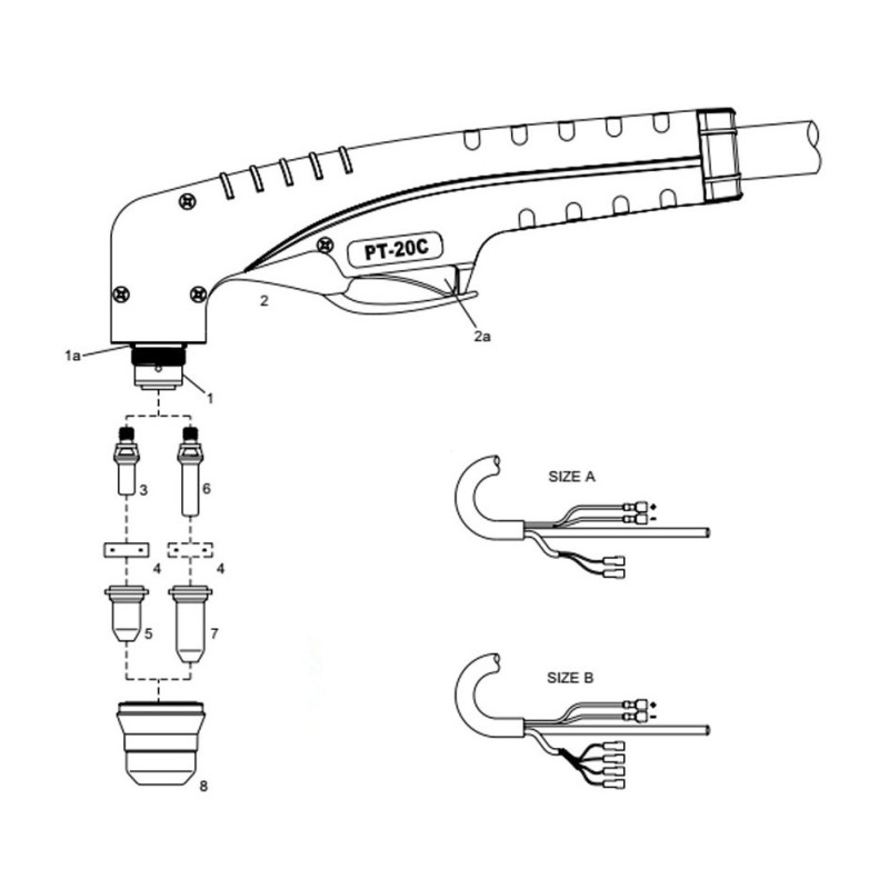 Antorcha de corte manual de plasma PT-20C. Conexión A de 4 m con cable coaxial. Adecuado para Cemont®/Helvi®/Sincosald®/WTL® Antorcha de corte manual de plasma PT-20C. Conexión A de 4 m con cable coaxial. Adecuado para Cemont®/Helvi®/Sincosald®/WTL®