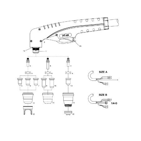 Plasma Handschneidbrenner PT-40. 6 m Anschluss A mit Koaxial Kabel. passend für Cea®/Helvi®/Sincosald®/WTL®/Flama®/Cemont® - 140