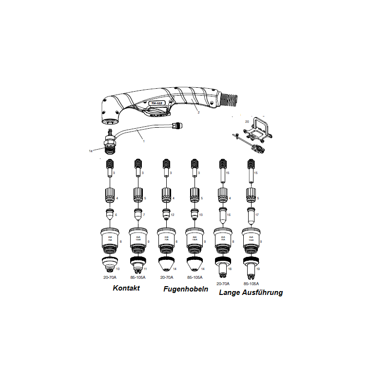 Antorcha de corte manual de plasma TH70. Cable coaxial ZA de 6 m - Platec