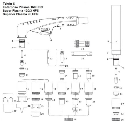 Swirl Ring VESPEL® für Telwin Enterprise Plasma 160 HF/Super Plasma 120/3 HF/Superior Plasma 90 HF - (802123) Nachbau - 103.4002