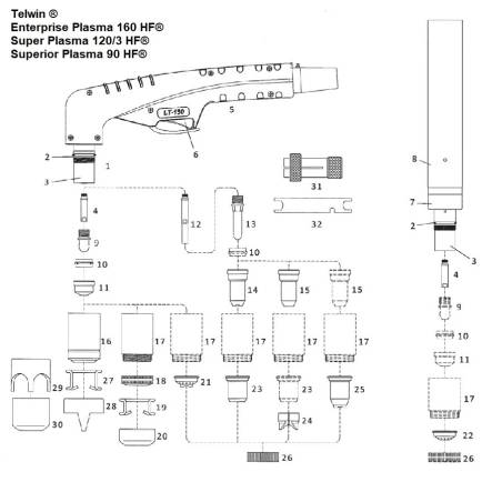 Düsenhalter für Telwin Enterprise Plasma 160 HF/Super Plasma 120/3 HF/Superior Plasma 90 HF - (802126) Nachbau - 103.7015 - -
