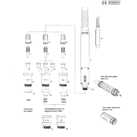 Portaboquillas de contacto óhmico de 100-125 A para CEA Plasma Shark 105 (réplica)