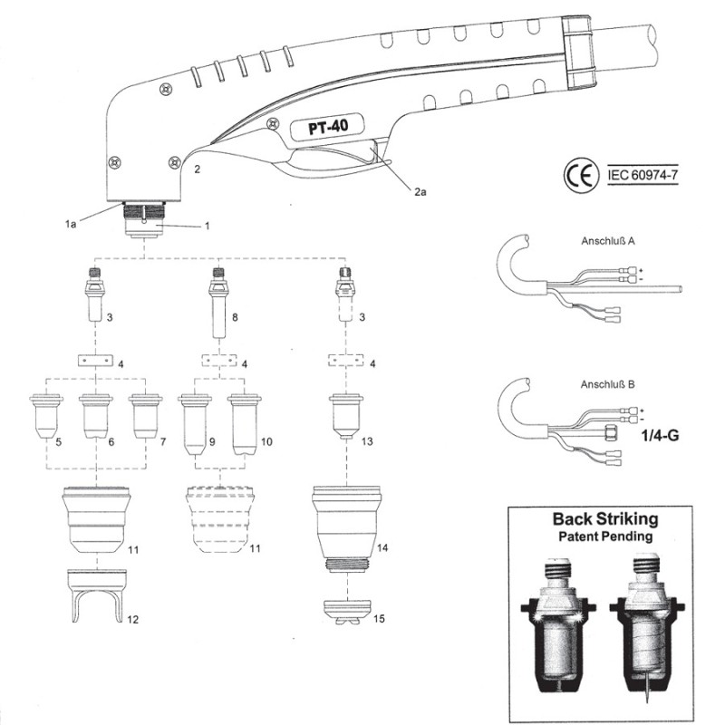 Boquilla de contacto ø 0,9 (30-40A). PT40C. Cea® / Helvi® / Sincosald® / WTL® / Flama® / Cemont®