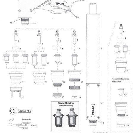 Elektrodenschlüssel Platec PT 60. Cebora®. Cea® / Helvi® / Sincosald® / WTL® / Flama® / Cemont® - 900.9591 - - - 3,57 € -