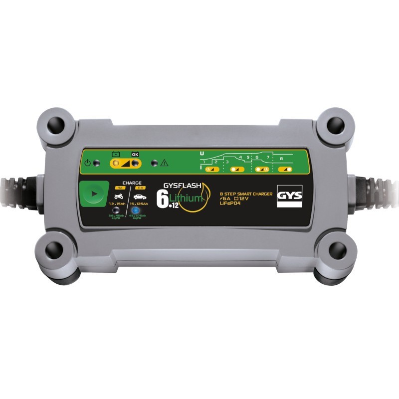 GYSFLASH 6.12 LITHIUM - Cargador para baterías de fosfato de hierro y litio (LiFePO4) de 12V.