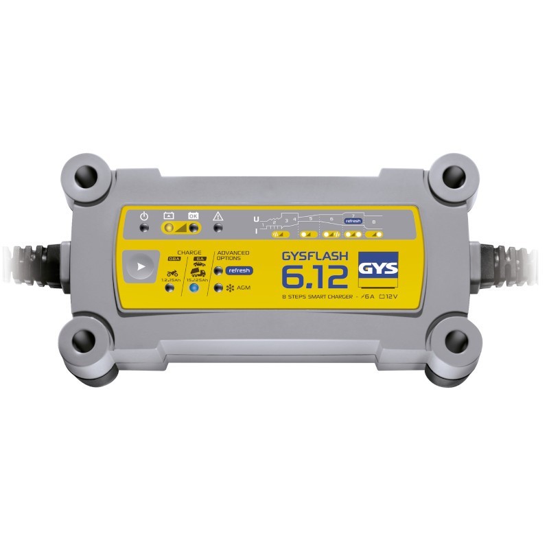 GYS GYSFLASH 6.12 - Cargador de batería automático de 12 V con carga lenta