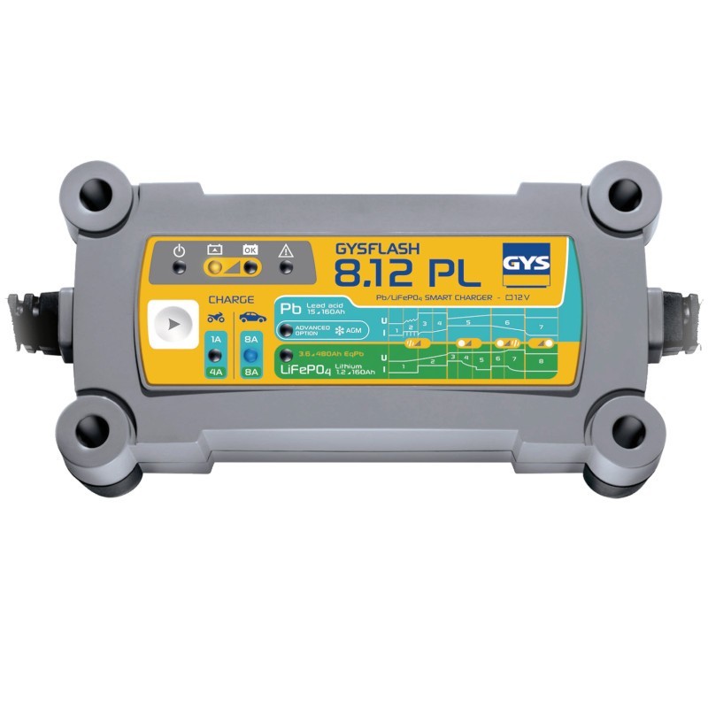 GYS GYSFLASH 8.12 PL - Cargador de baterías para baterías de plomo y fosfato de hierro y litio (LiFePO4) de 12 V GYS GYSFLASH 8.12 PL - Cargador de baterías para baterías de plomo y fosfato de hierro y litio (LiFePO4) de 12 V