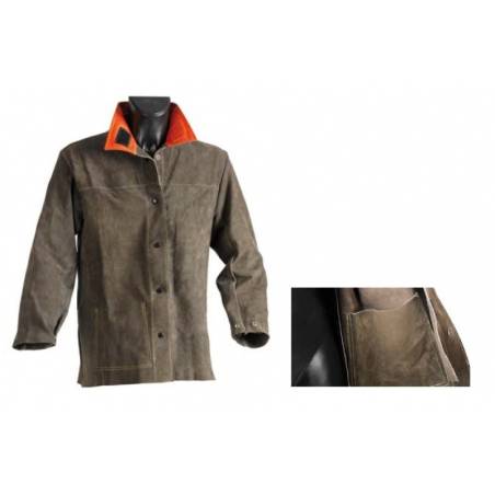 Chaqueta de soldador de cuero marrón. Mangas con puños elásticos, cierres a presión/velcro. Talla. L, XL, XXL y XXXL - F12