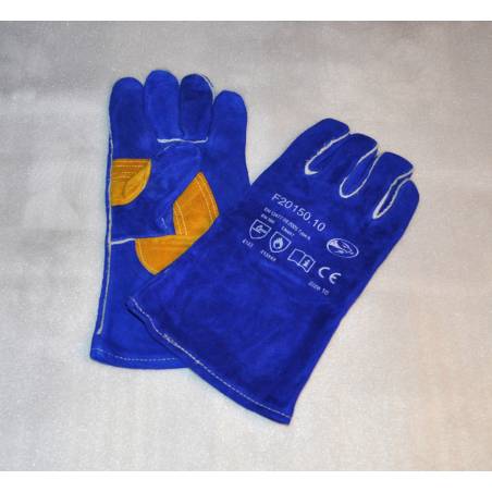 Guante de soldadura MIG MIG talla Trafimet. 10 guantes de soldadura de 5 dedos de piel de vaca azul con forro interior integrado
