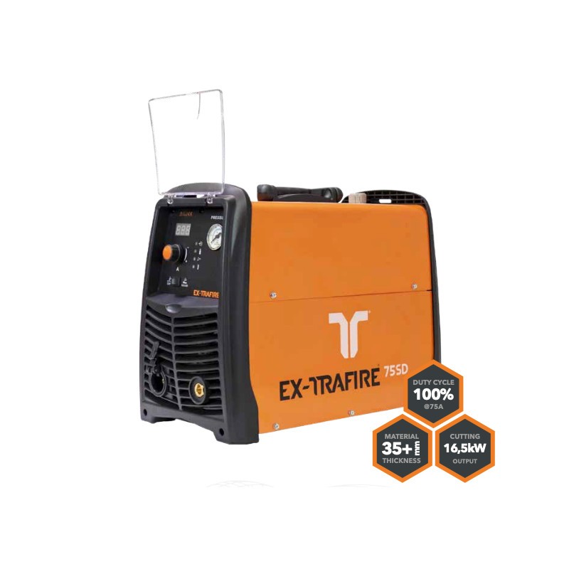 Plasmaschneidgerät EX‐TRAFIRE 75 SD (30-75A) 220 V 3-PH, CE plus Hand System/FHT‐EX105H Torch 8m/H Starter Kit Plasmaschneidgerät EX‐TRAFIRE 75 SD (30-75A) 220 V 3-PH, CE plus Hand System/FHT‐EX105H Torch 8m/H Starter Kit