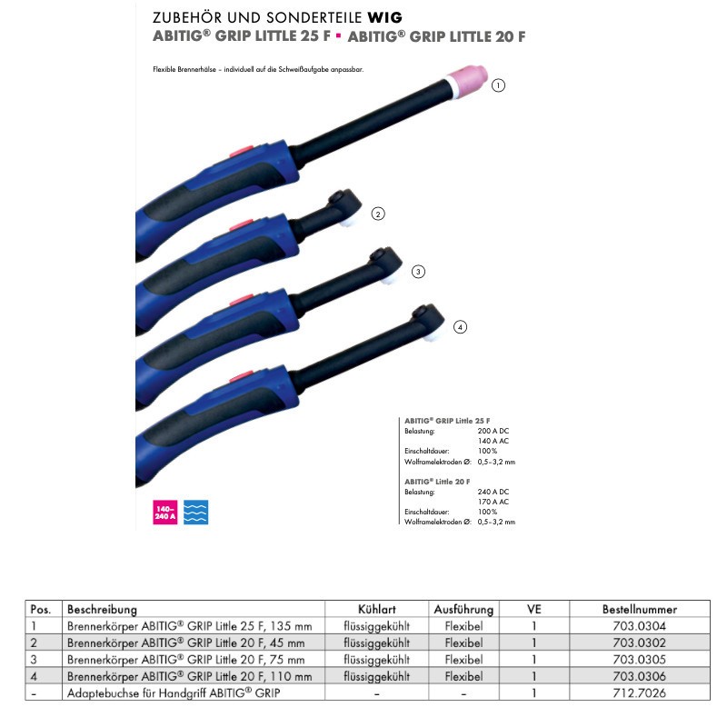 Cuerpo de antorcha flexible para ABITIG Grip Little 20F y 25F - Refrigeración líquida Cuerpo de antorcha flexible para ABITIG Grip Little 20F y 25F - Refrigeración líquida
