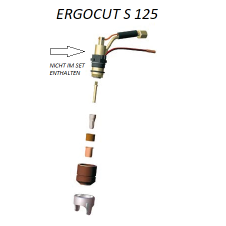 Trafimet Ergocut S125 - 5 Elektroden, 1 Luftrohr, 1 Swirl Ring, 5 Schneiddüsen 1,5mm, 1 Aussenschutzdüse, 1 Abstandsstück - SET