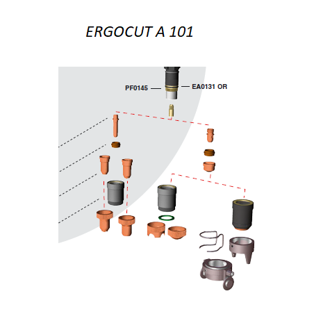 Trafimet Ergocut A141 - 1 Luftrohr, 1 Swirl Ring, 5 Elektroden lang, 5 Schneiddüsen l. 1,7mm, 1 Aussenschutzdüse, 1 Abstandsh. -