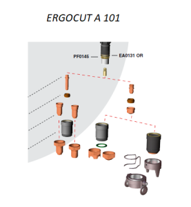 Trafimet Ergocut A141 - 1 Luftrohr, 1 Swirl Ring, 5 Elektroden lang, 5 Schneiddüsen l. 1,7mm, 1 Aussenschutzdüse, 1 Abstandsh. -