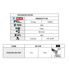 PLASMASCHNEIDBRENNER EXPRESCUT S 25, 4M ANSCHLUSS DIREKT IN MASCHINE - 2WIRES - PAS204M-095-WB3 -  -  - 294,53 € - 