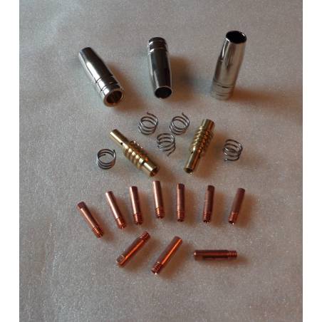 MB 15 Set 0,8mm, 3 Gasdüsen, 10 Stromdüsen, 2 Gasdüsenträger, 5 Haltefedern - 145.0075_7_08 - - - 25,01 € -