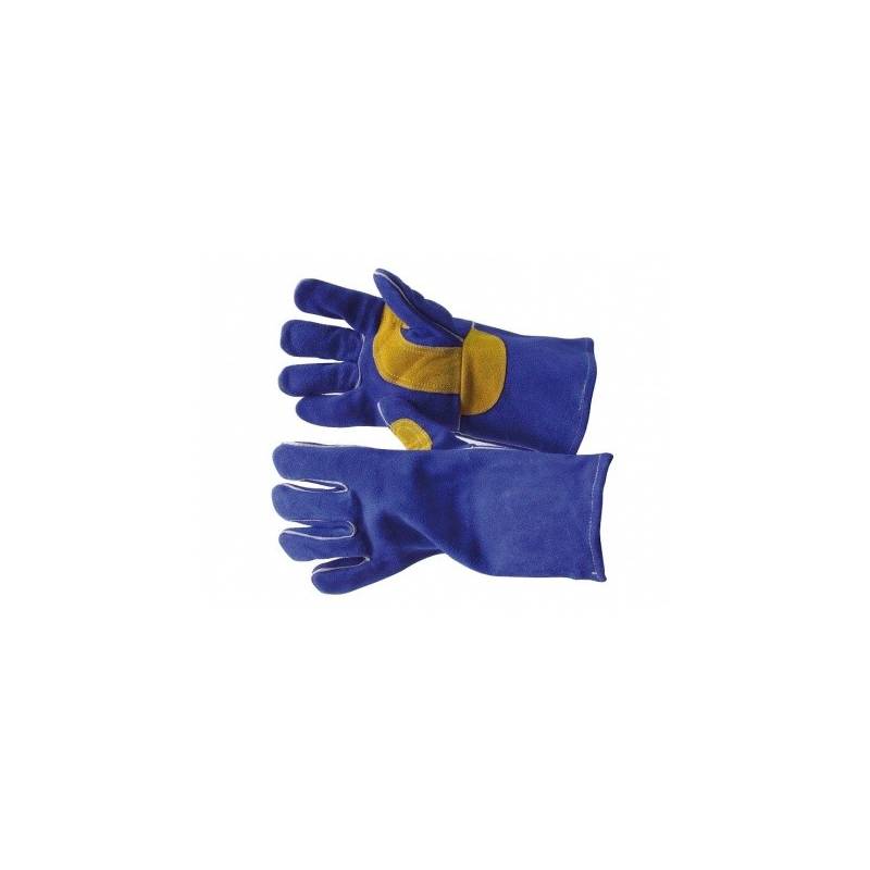 Guante de soldadura MIG MIG talla Trafimet. 10 guantes de soldadura de 5 dedos de piel de vaca azul con forro interior integrado