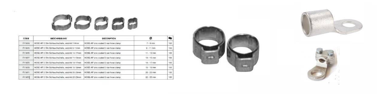 Terminal de cable tubular, terminales de una oreja, terminales de dos orejas