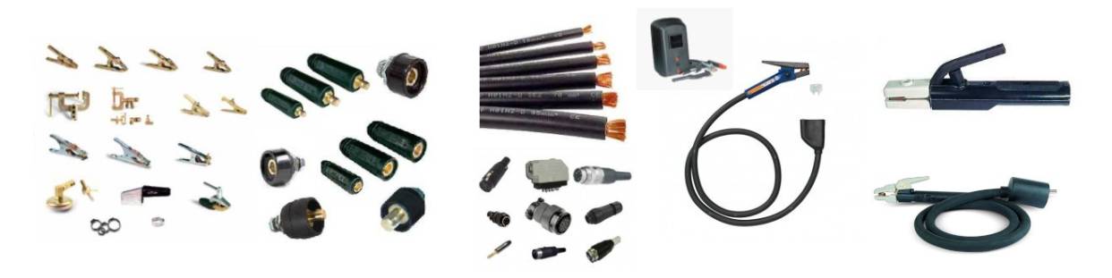 Cables de soldadura, portaelectrodos, planos de ranurado, terminales de tierra, conectores de toma de tierra